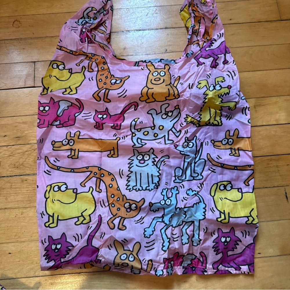 BAGGU Pink and Yellow Animal Print Bag Keith Haring limited edition standard - Picture 4 of 4